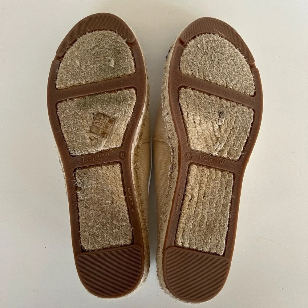 J. Crew Facto Canvas Espadrilles Flats with Black Cap Toe, size 8